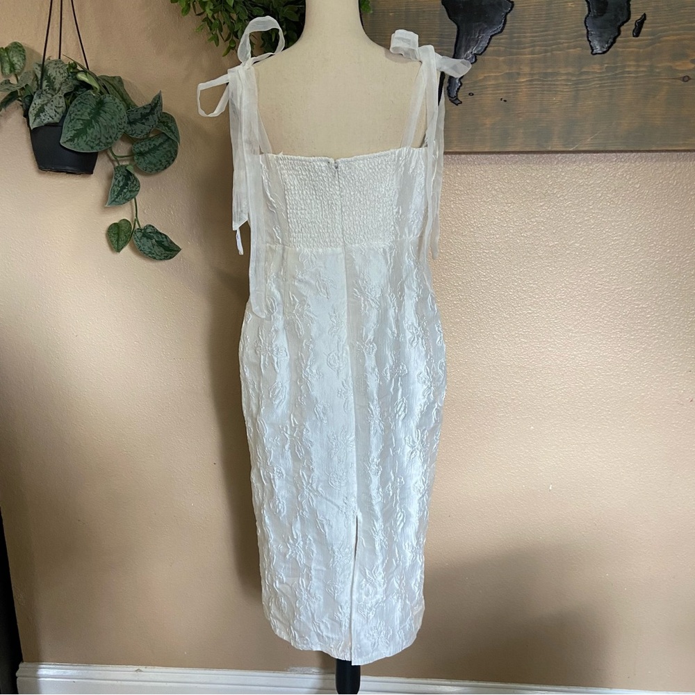 NWOT Lulus Gorgeous Persona White Satin Jacquard Tie-Strap Midi Dress - Picture 5 of 9